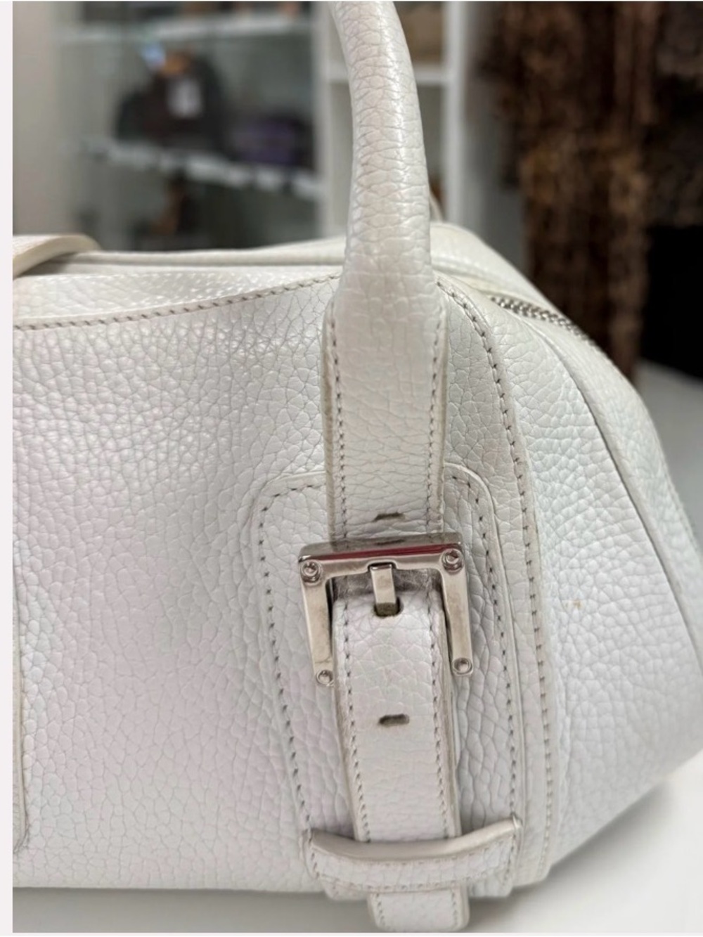 Loewe White Pebbled Leather Senda Satchel - Picture 4 of 6